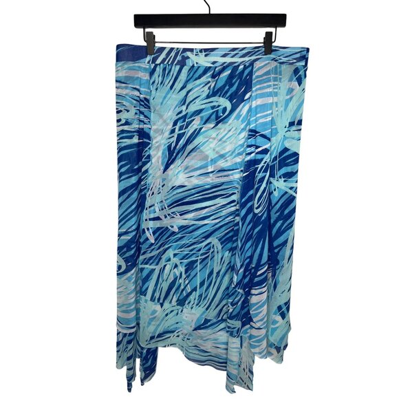 Chico’s Blue White Abstract High Low Mesh Midi Skirt Size XL 3 Work Style - Picture 2 of 9